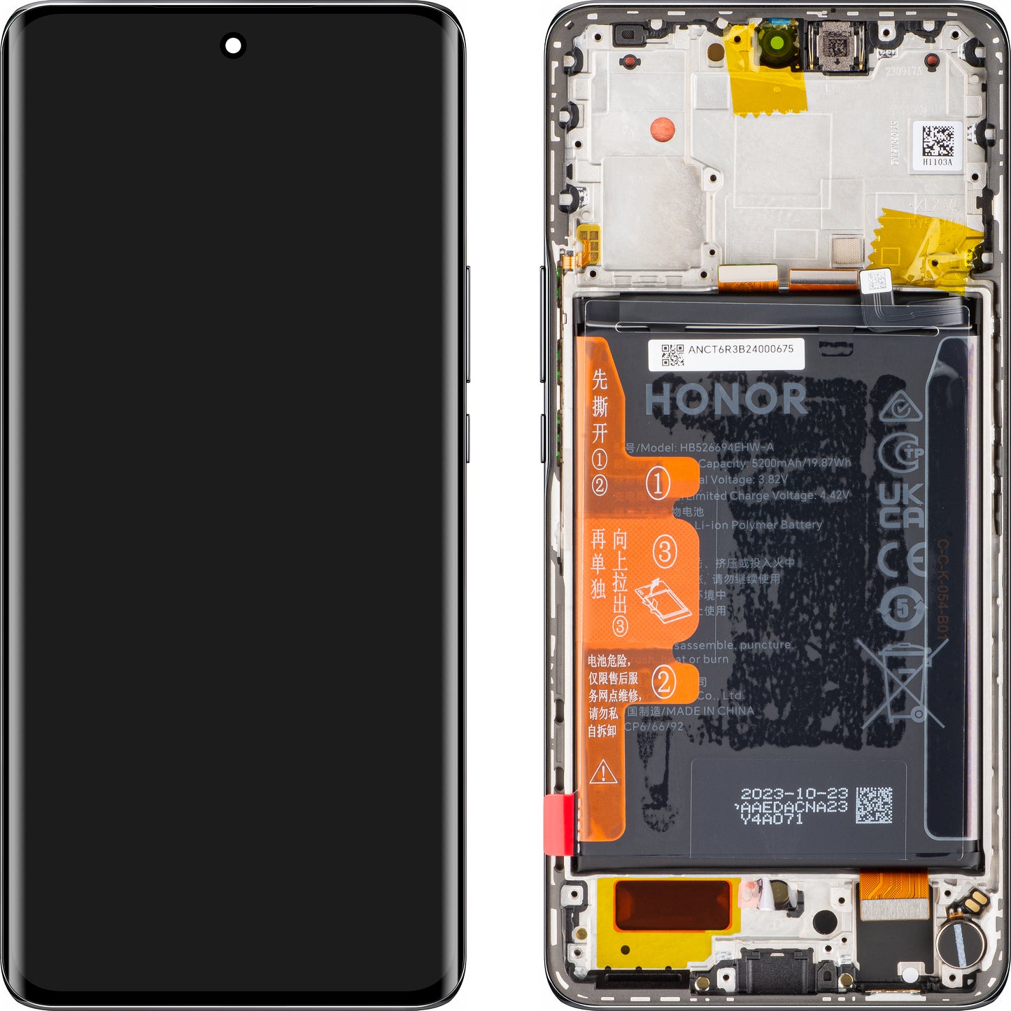 Ecrã tátil Ecrã tátil Honor Magic6 Lite, com moldura e bateria, Midnight Black, Service Pack 0235AHHP