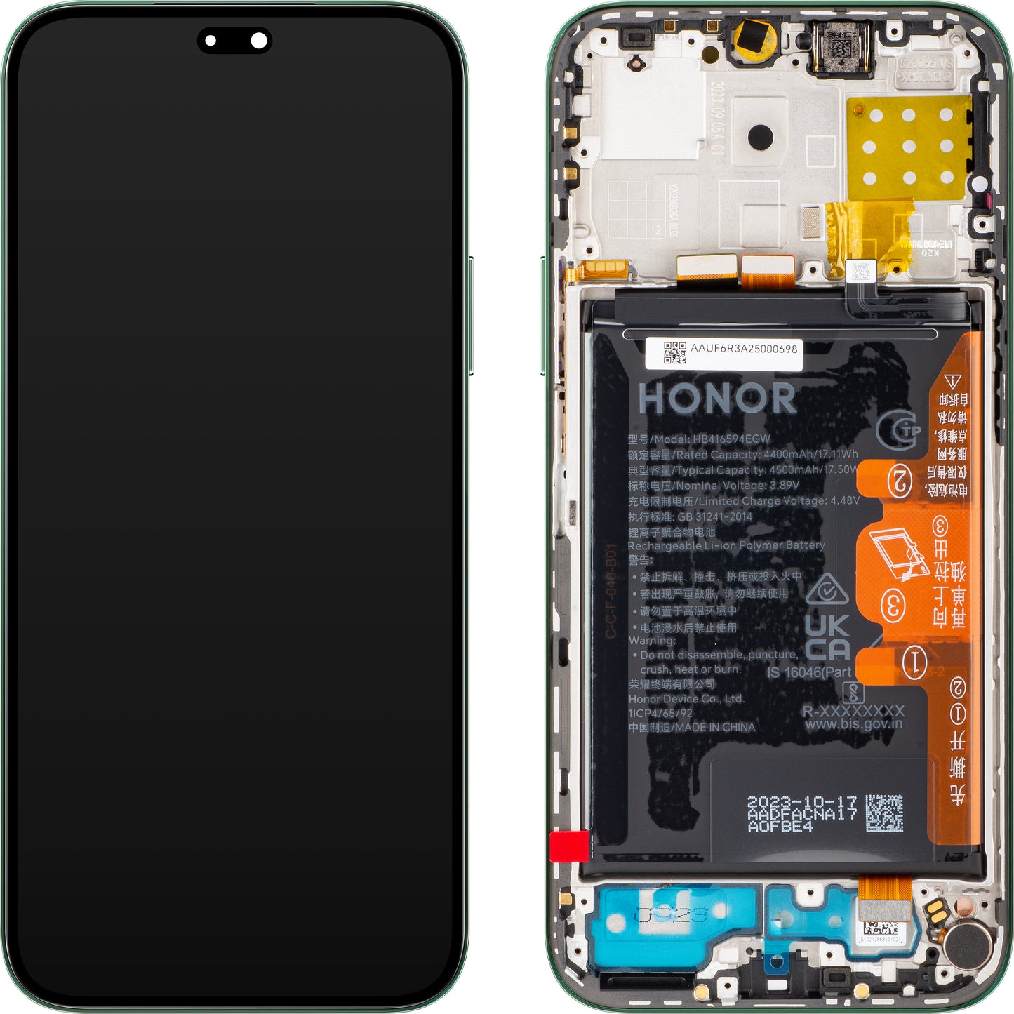 Display com Touchscreen Honor 200 Lite / X8b, com Moldura e Bateria, Verde (Glamorous Green), Service Pack 0235AHGF