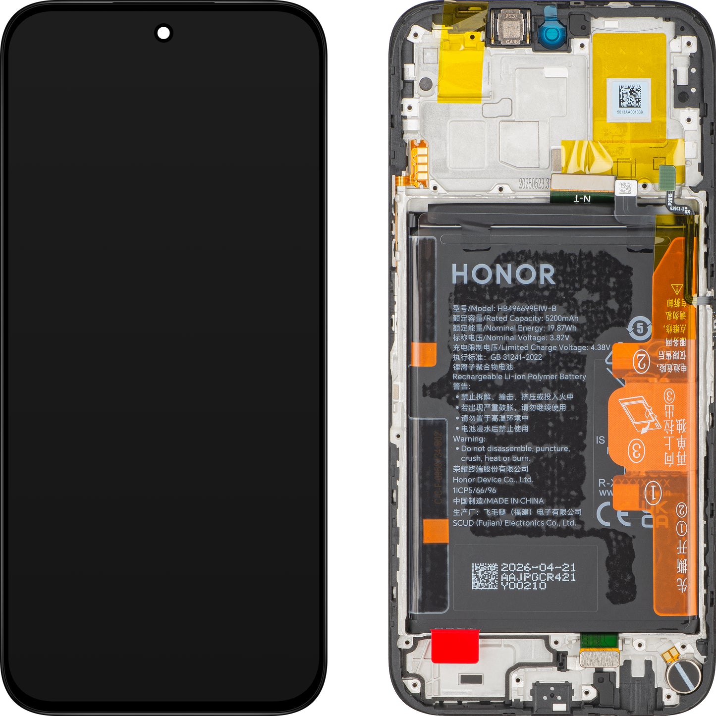 Ecrã com Touchscreen Honor X6c, com Moldura e Bateria, Preto (Midnight Black), Service Pack 0235APGS