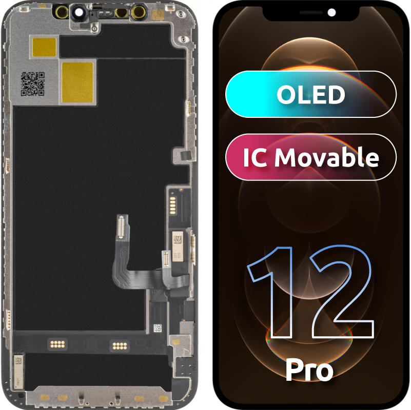 Ecrã tátil JK para Apple iPhone 12 / 12 Pro, com moldura, versão móvel OLED IC, preto