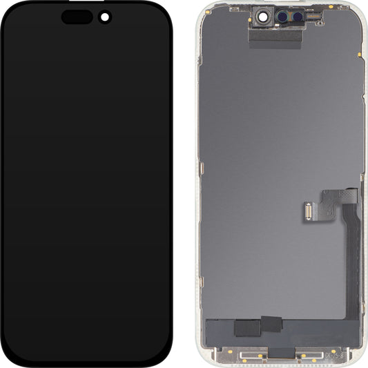 Display com Touchscreen MP compatível com Apple iPhone 16 Pro, com Moldura, Versão OLED FHD Diagnóstico, Preto
