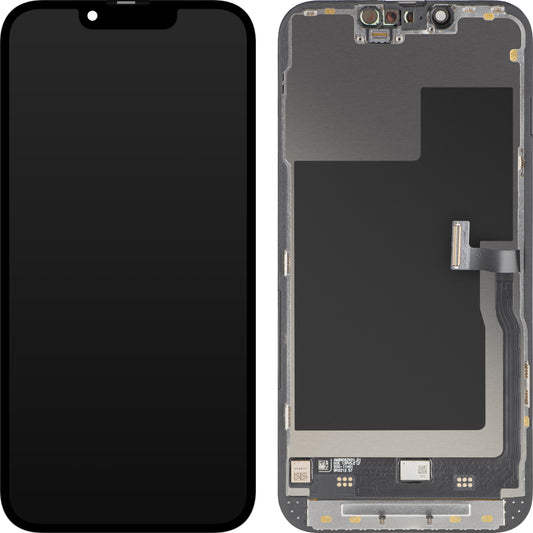 Display com Touchscreen MP compatível com Apple iPhone 13 Pro, com Moldura, Versão Premium Soft OLED FHD 120Hz, Preto