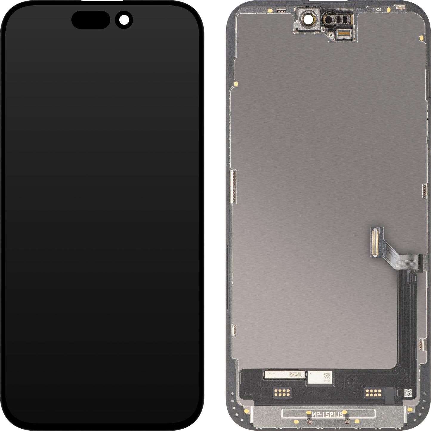 Ecrã com ecrã tátil MP compatível com Apple iPhone 15 Plus, com Moldura, Versão Premium Soft OLED FHD 120Hz, Preto