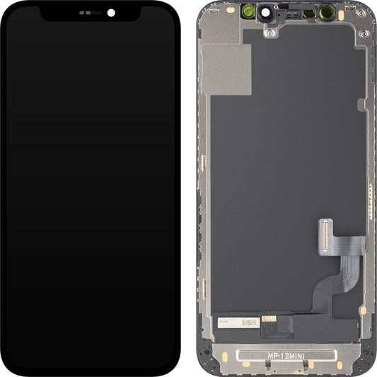 Ecrã com Touchscreen MP compatível com Apple iPhone 12 mini, com Moldura, Versão OLED FHD IC Movable, Preto