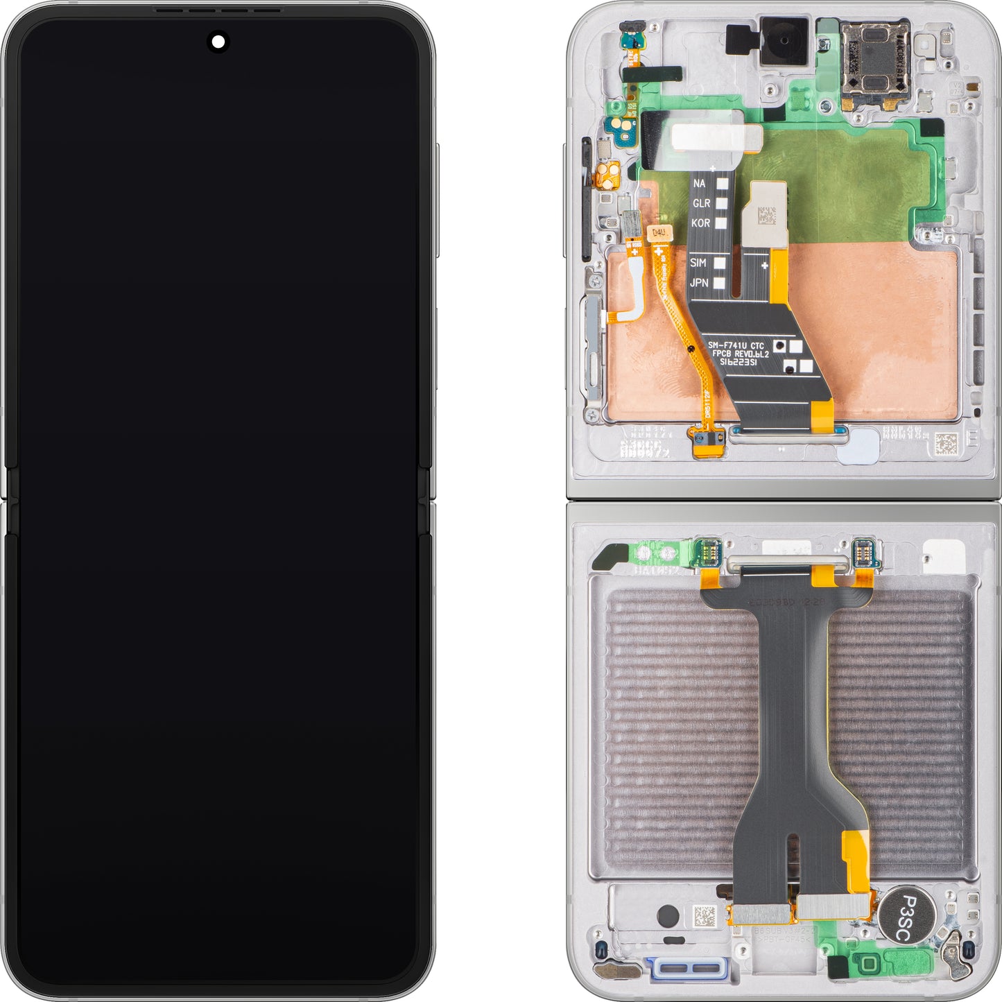 Display com Touchscreen Samsung Galaxy Z Flip6 F741, com Moldura, Sub Inner, Prateado (Silver Shadow), Service Pack GH82-35013A