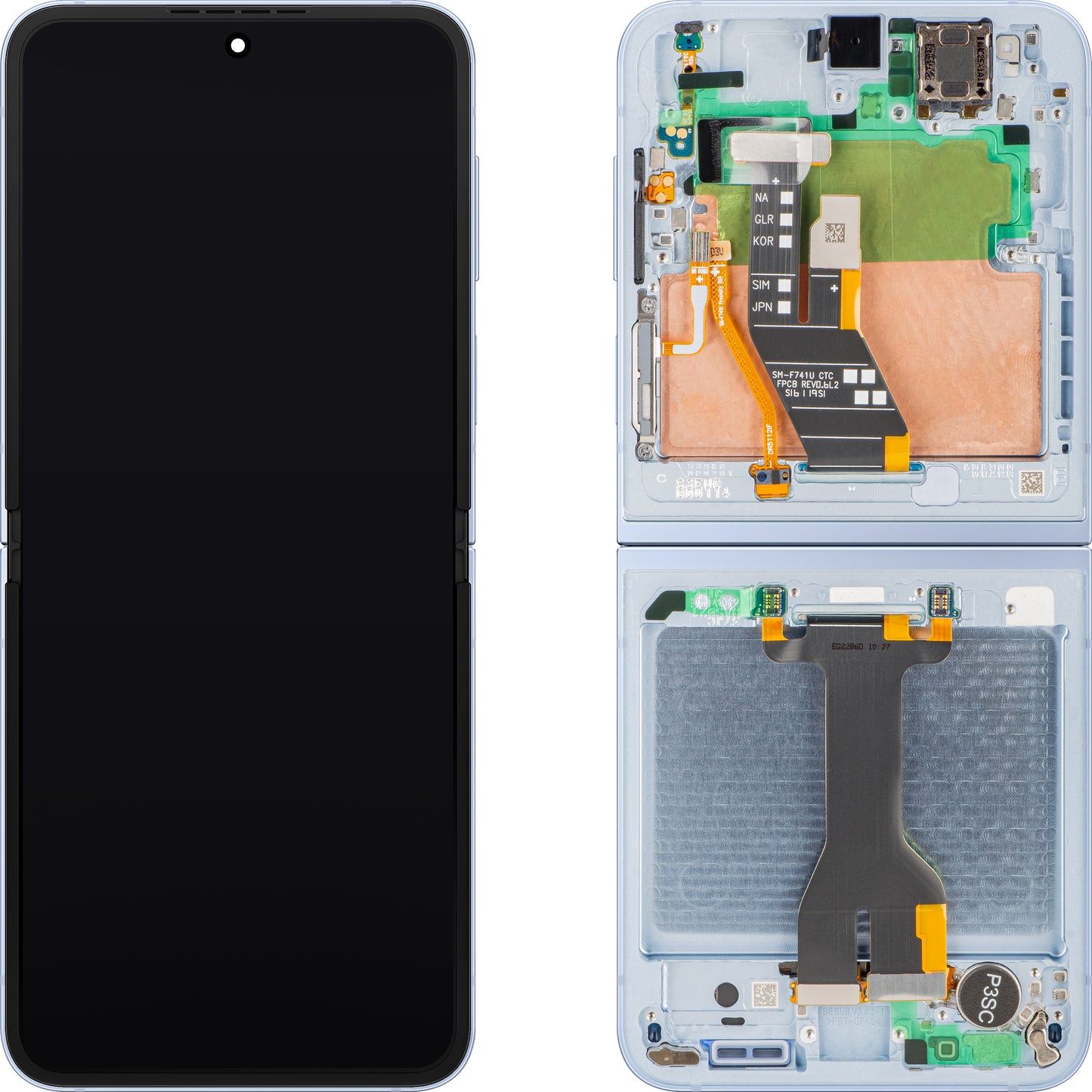 Display com Touchscreen Samsung Galaxy Z Flip6 F741, com Moldura, Sub Inner, Azul, Service Pack GH82-35014C
