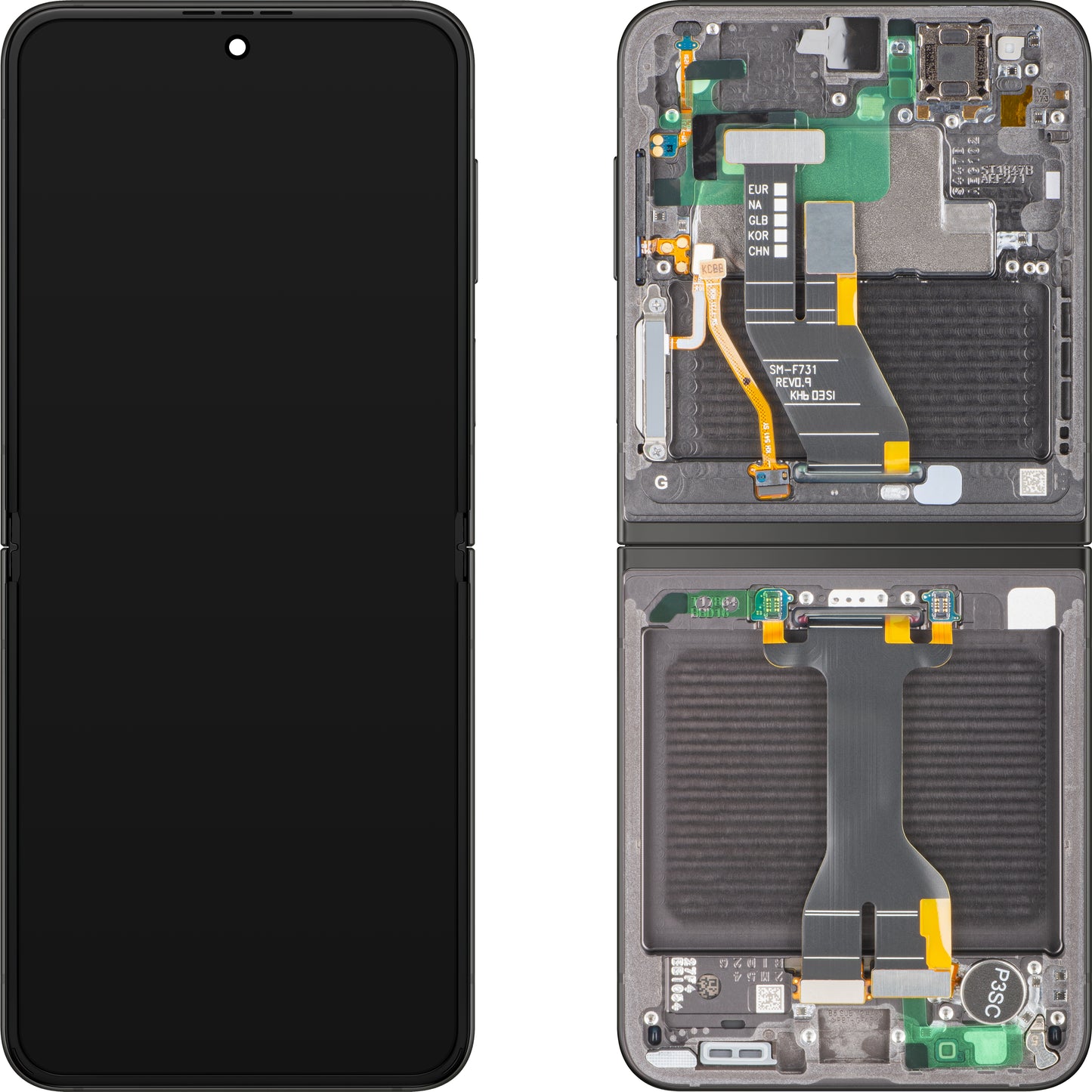 Display com Touchscreen Samsung Galaxy Z Flip5 F731, com Moldura, Sub Inner, Cinzento, Service Pack GH82-31827E