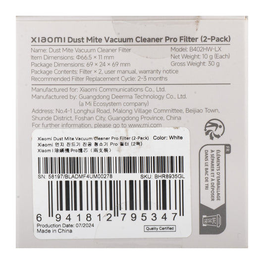 Filtro de Ar para Aspirador Xiaomi Dust Mite Vacuum Cleaner Pro, Conjunto de 2 peças BHR8935GL