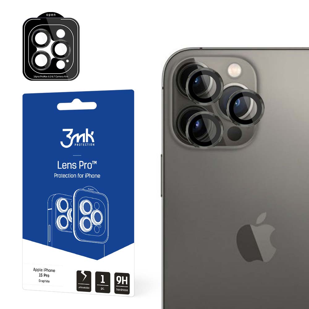 Película Protetora de Câmera Traseira 3MK para Apple iPhone 15 Pro, Vidro Temperado, Preta