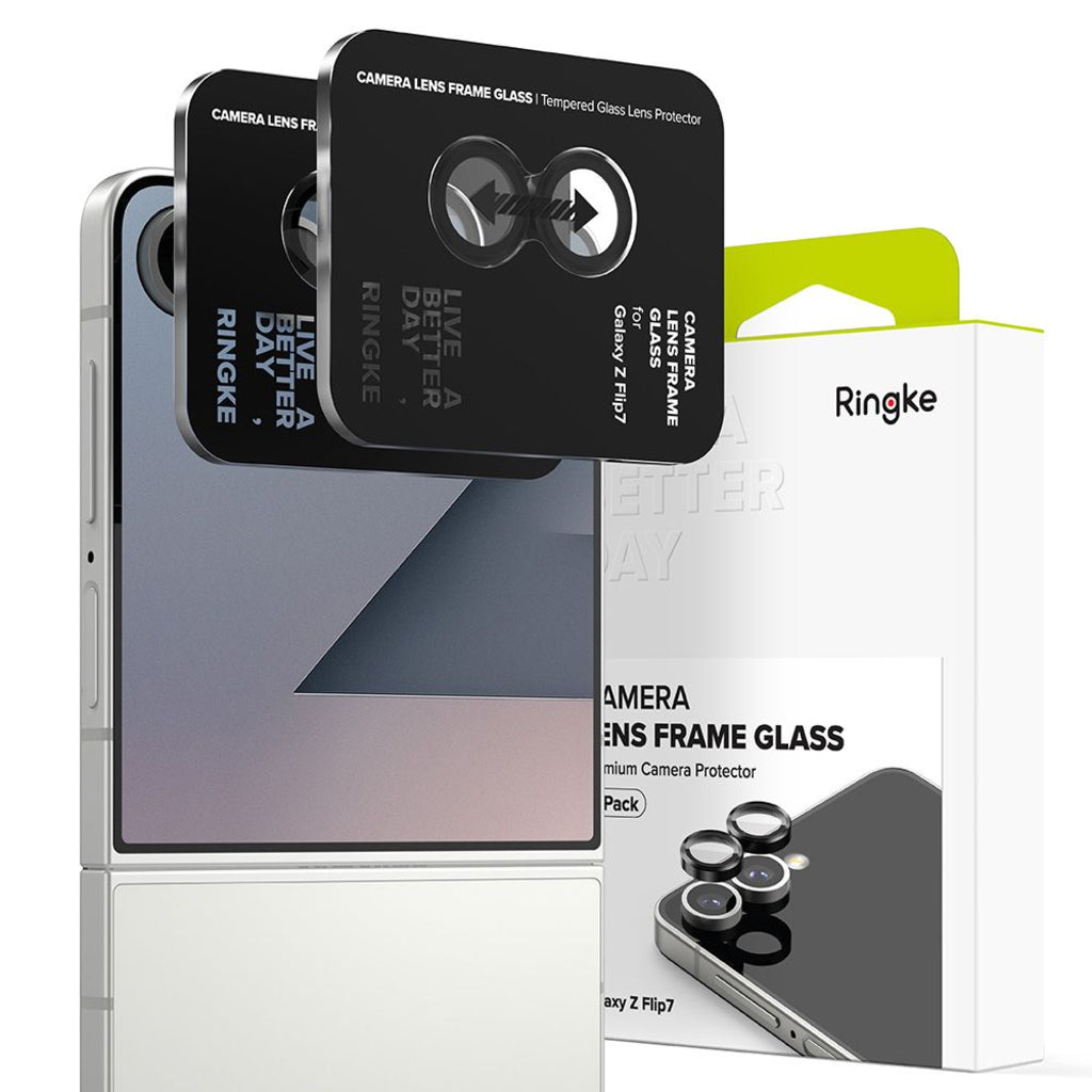 Película Protetora de Câmera Traseira Ringke para Samsung Galaxy Z Flip7 F766, Vidro Temperado, Conjunto de 2 peças, Preta