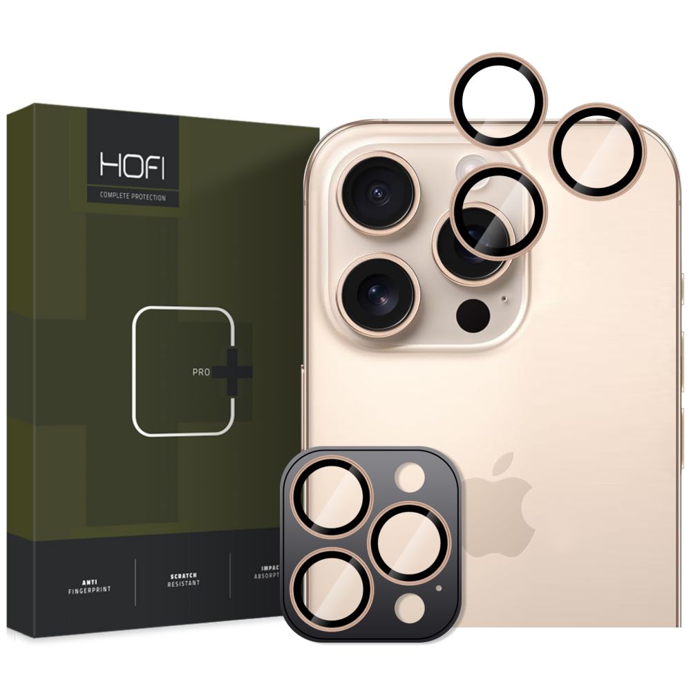 Película protetora da câmara traseira Tampa traseira da câmara HOFI CamRing PRO+ para Apple iPhone 16 Pro Max / 16 Pro, proteção de vidro, dourado