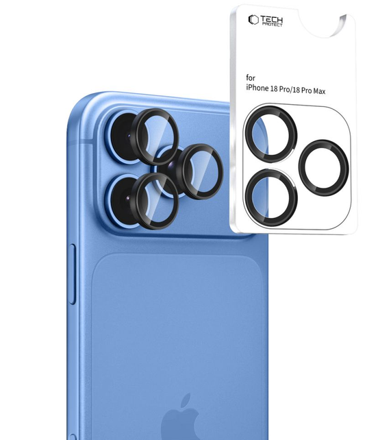 Película protetora para Câmara Traseira Tech-Protect CamRing Fit+ para Apple iPhone 18 Pro / 18 Pro Max, Vidro Temperado, Preto