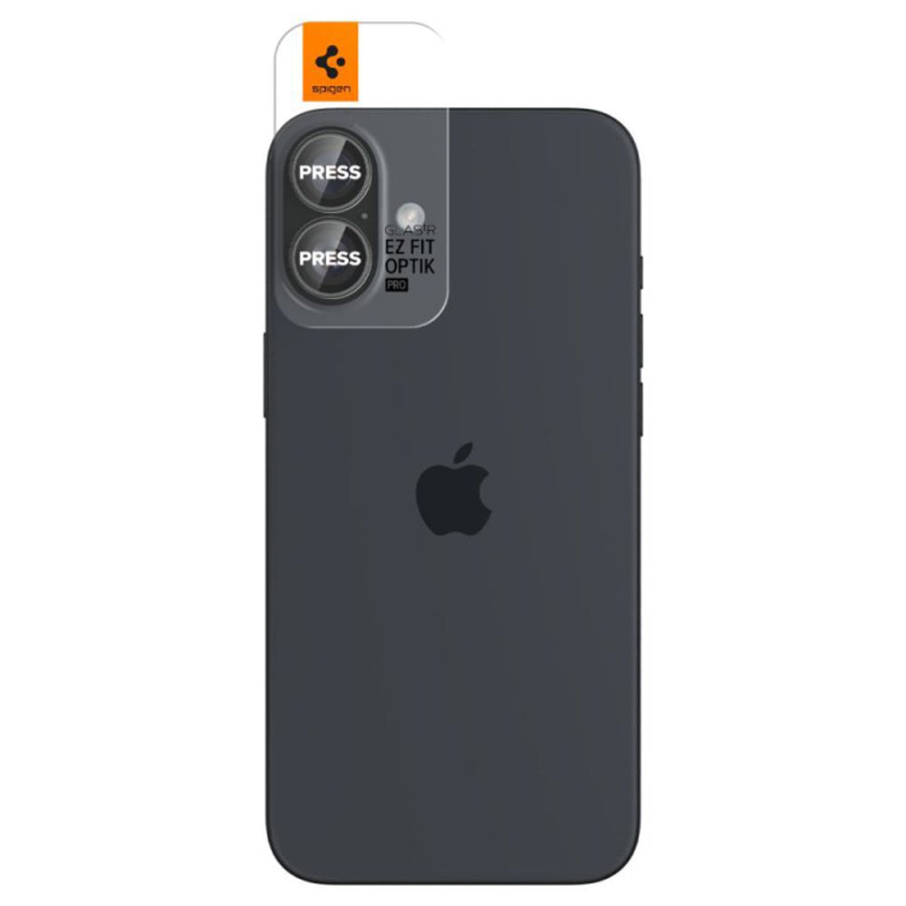 Película protetora da câmara traseira Spigen EZ FIT para Apple iPhone 16 Plus / 16, Proteção de vidro, Conjunto 2 peças, Transparente AGL07921