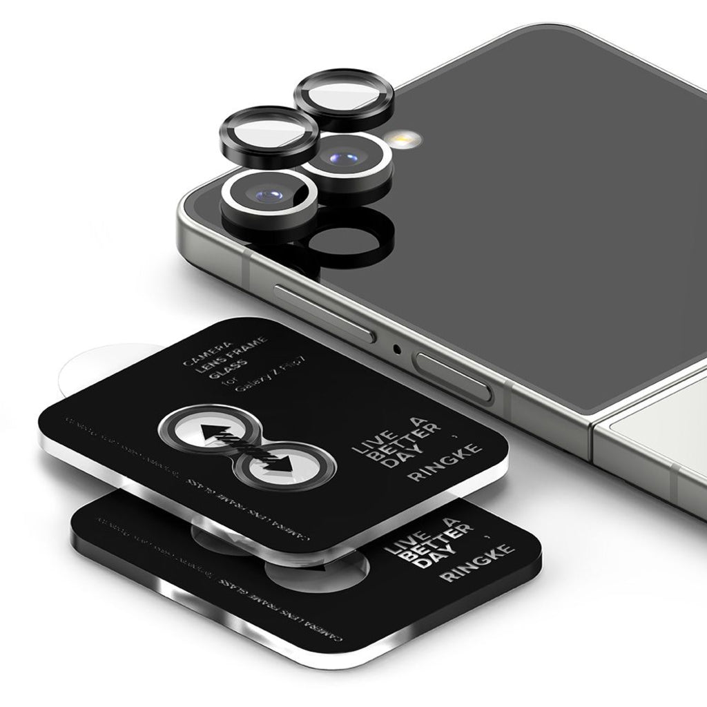 Película Protetora de Câmera Traseira Ringke para Samsung Galaxy Z Flip7 F766, Vidro Temperado, Conjunto de 2 peças, Preta