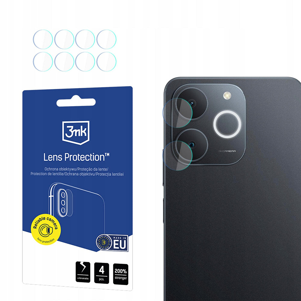 Película Protetora de Câmera Traseira 3MK Protection para Realme Note 70T, Vidro Temperado, Conjunto de 4 peças, Transparente