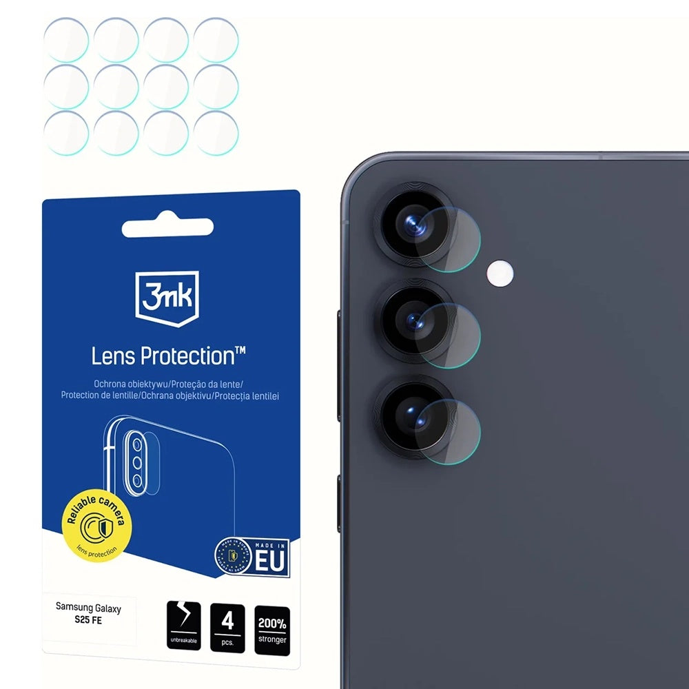 Película Protetora de Câmera Traseira 3MK Protection para Samsung Galaxy S25 FE, Vidro Temperado, Conjunto de 4 peças, Transparente