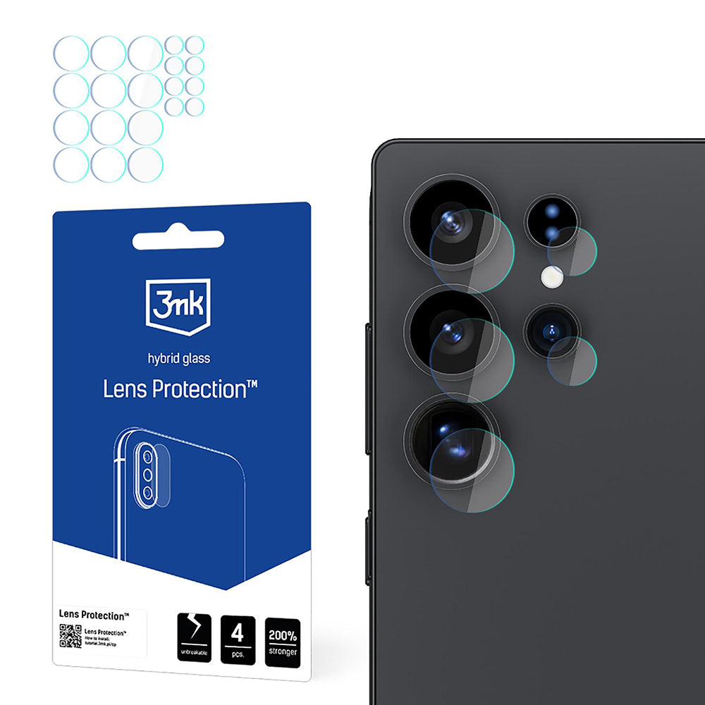 Película protetora para Câmara Traseira 3MK Protection para Samsung Galaxy S25 Ultra S938, Vidro Flexível, Conjunto de 4 peças, Transparente