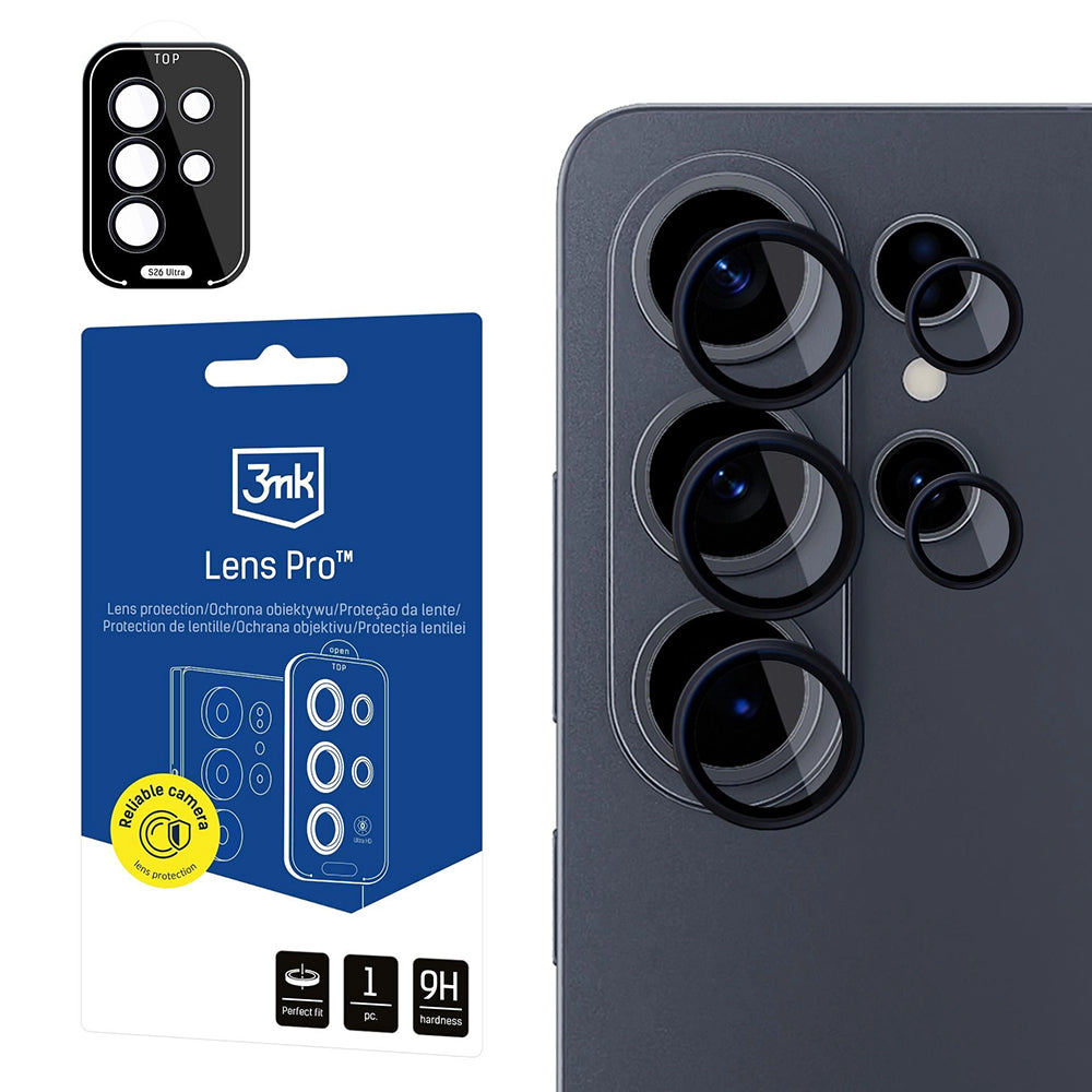 Película Protetora de Câmera Traseira 3MK Protection para Samsung Galaxy S26 Ultra S948, Vidro Temperado, Preta