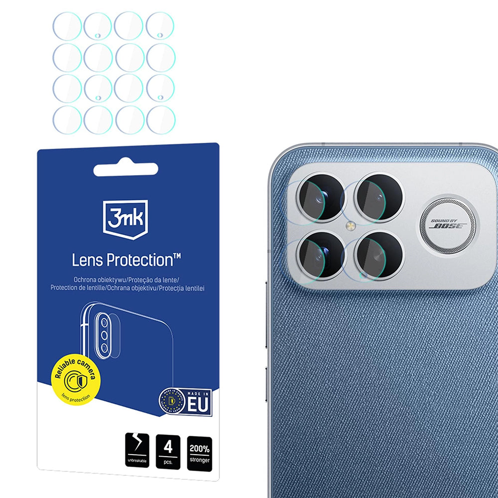 Película Protetora de Câmera Traseira 3MK Protection para Xiaomi Poco F8 Ultra, Vidro Temperado, Conjunto de 4 peças, Transparente