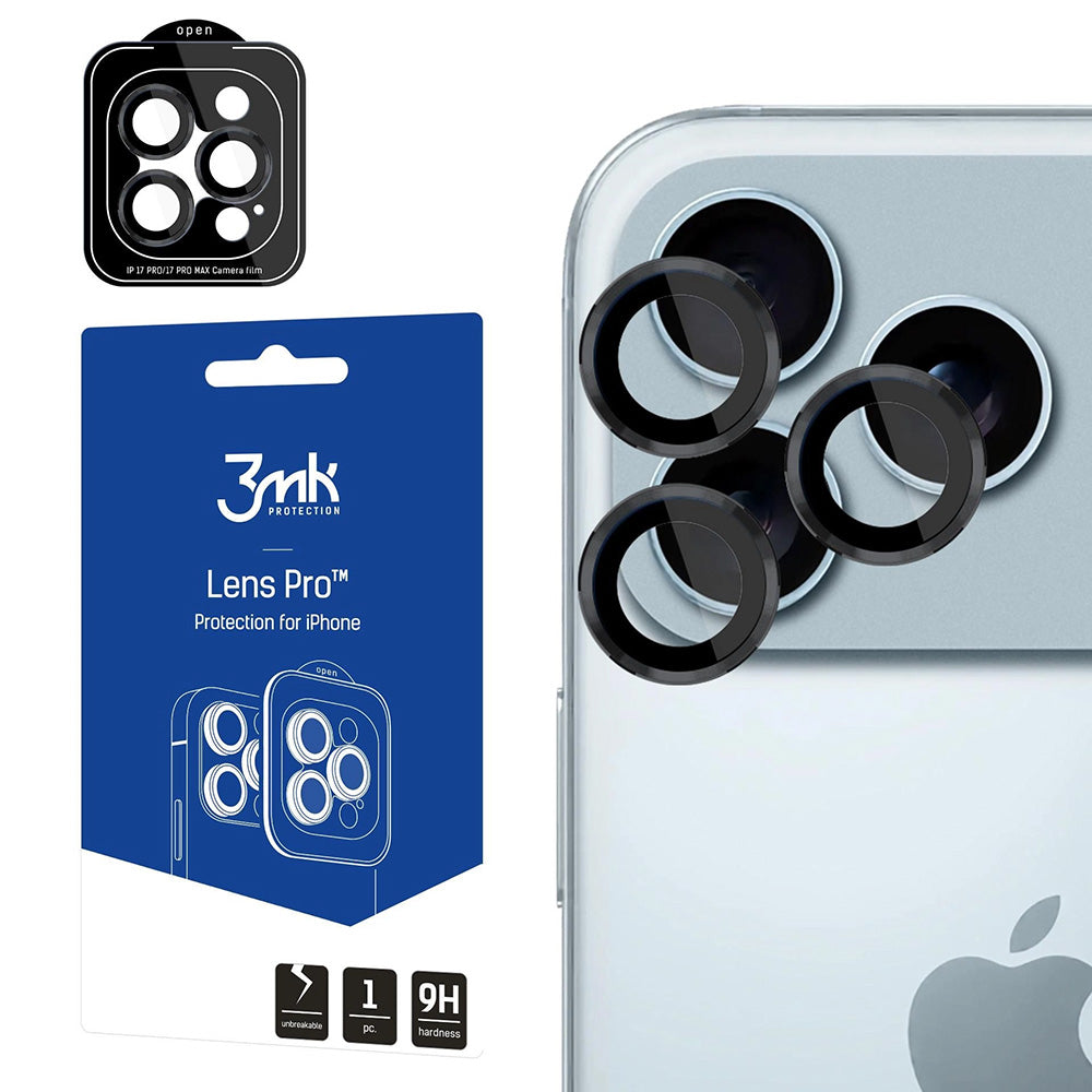Película Protetora de Câmera Traseira 3MK Protection Pro para Apple iPhone 17 Pro Max / 17 Pro, Vidro Temperado, Preta