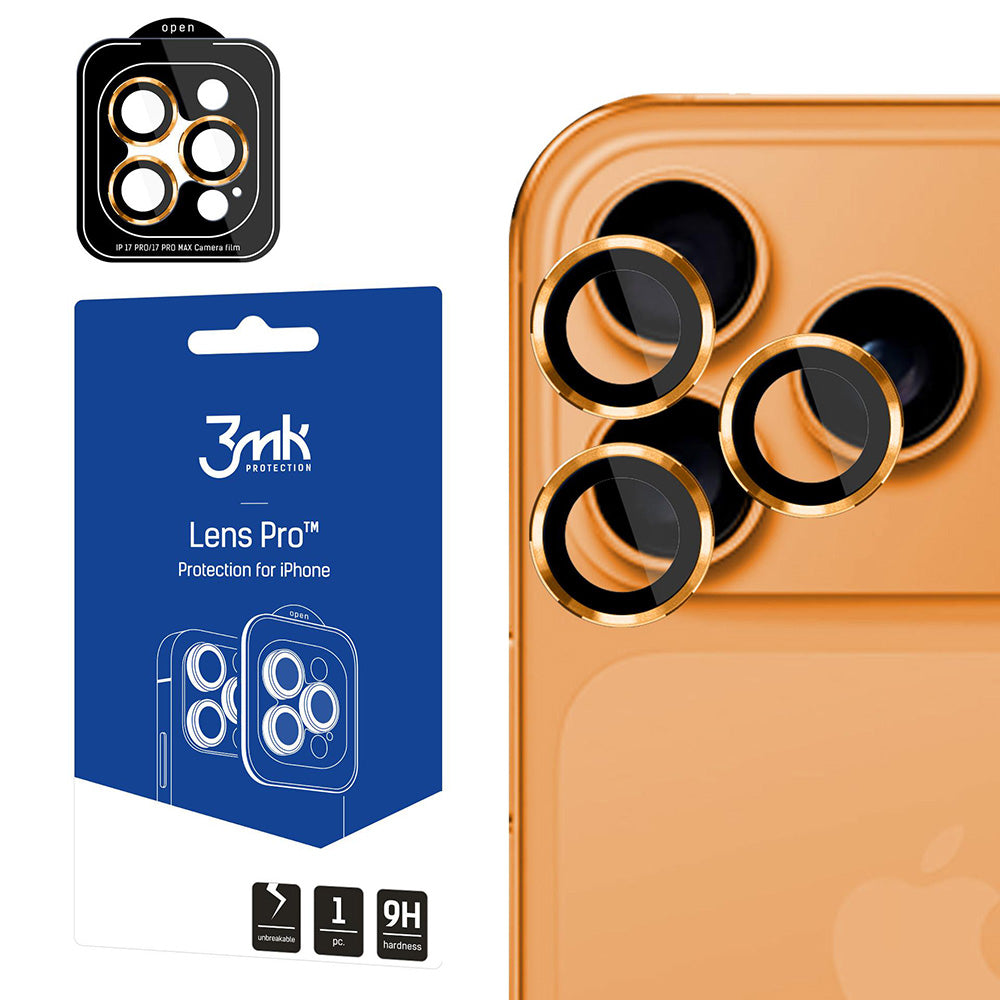 Película Protetora de Câmera Traseira 3MK Protection Pro para Apple iPhone 17 Pro Max / 17 Pro, Vidro Temperado, Laranja
