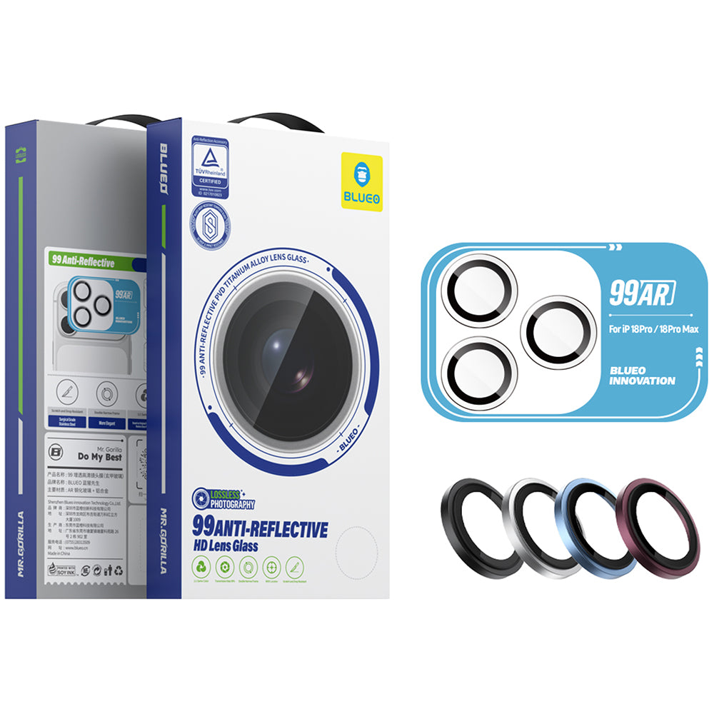 Película de proteção para a câmara traseira Blueo 99 antirreflexo HD para Apple iPhone 18 Pro / 18 Pro Max, vidro temperado, preta