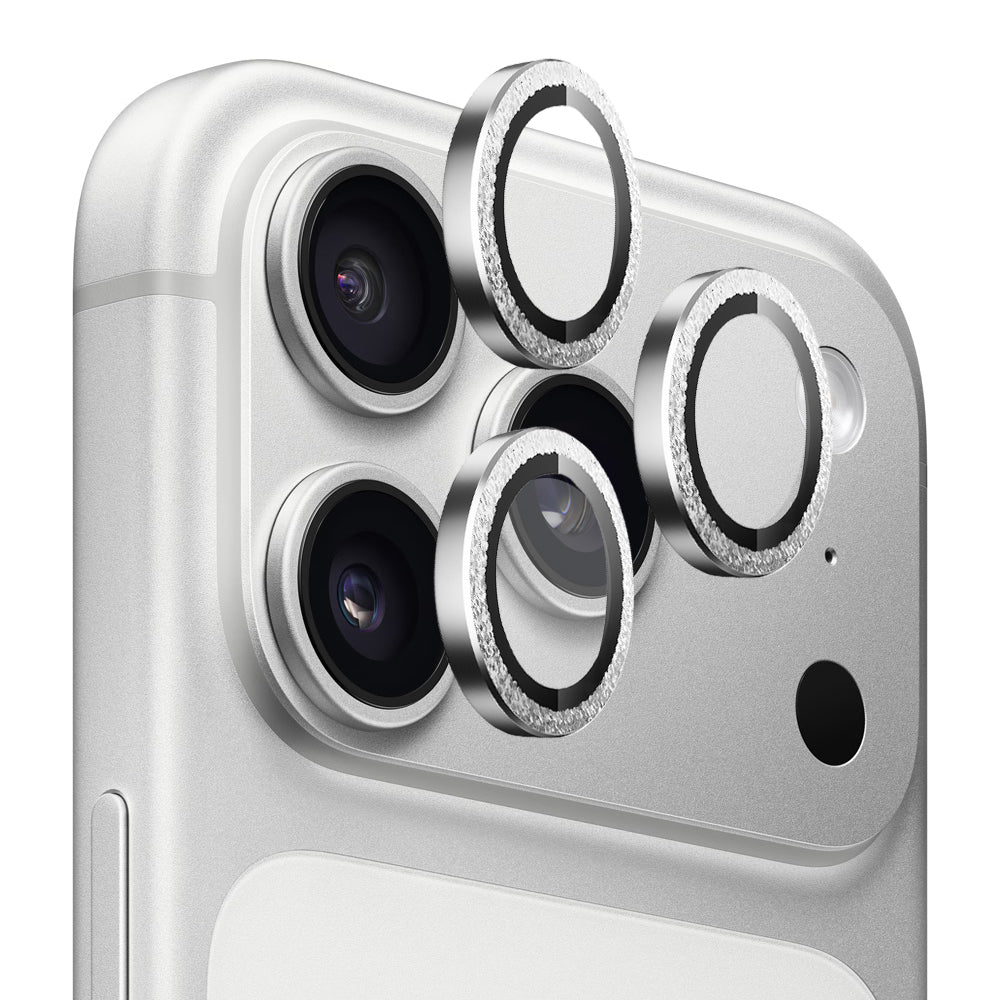 Película Protetora de Câmera Traseira Blueo Glitter Diamond Metal Frame para Apple iPhone 17 Pro Max / 17 Pro, Vidro Temperado, Prateada