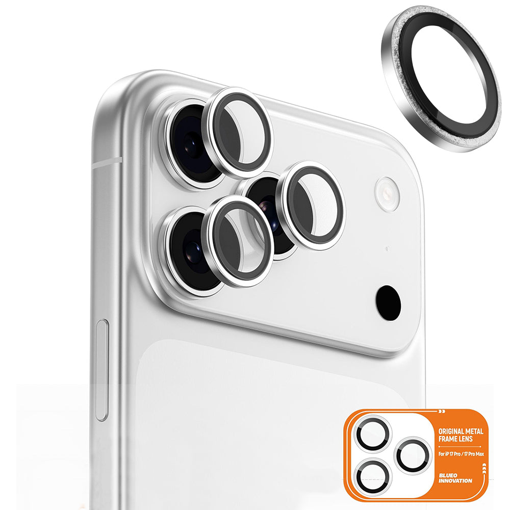 Película Protetora de Câmera Traseira Blueo Glitter Diamond Metal Frame para Apple iPhone 17 Pro Max / 17 Pro, Vidro Temperado, Prateada