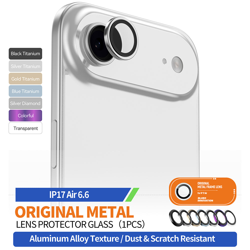 Película Protetora de Câmera Traseira Blueo Metal Frame para Apple iPhone 17 Air, Vidro Temperado, Transparente