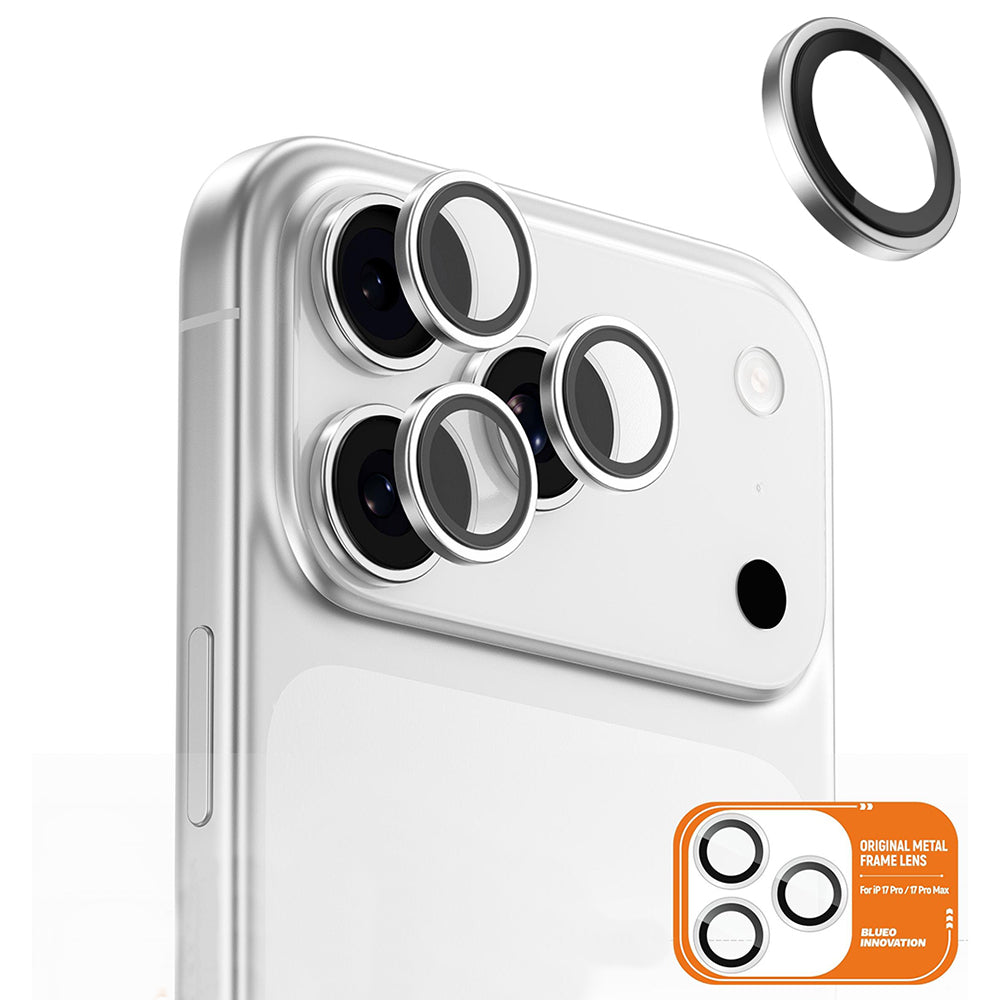 Película Protetora de Câmera Traseira Blueo Metal Frame para Apple iPhone 17 Pro Max / 17 Pro, Vidro Temperado, Prateada
