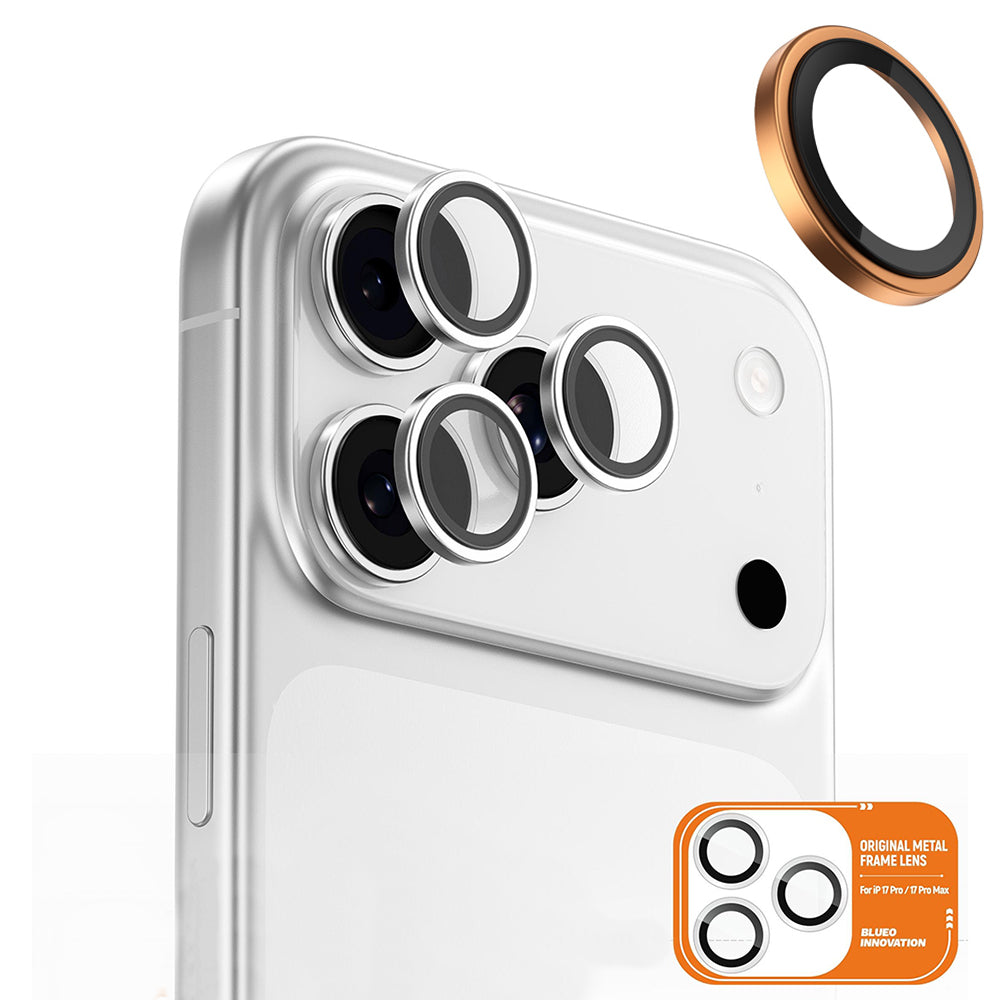 Película Protetora de Câmera Traseira Blueo Metal Frame para Apple iPhone 17 Pro Max / 17 Pro, Vidro Temperado, Laranja