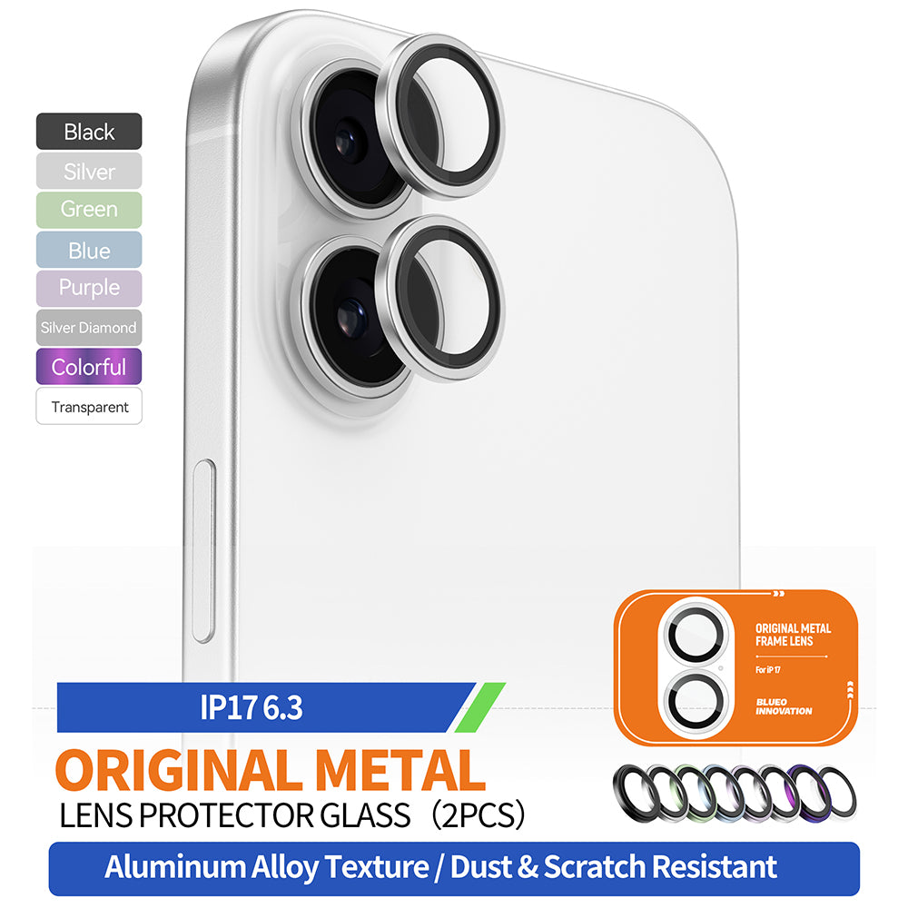 Película Protetora de Câmera Traseira Blueo Metal Frame para Apple iPhone 17, Vidro Temperado, Prateada