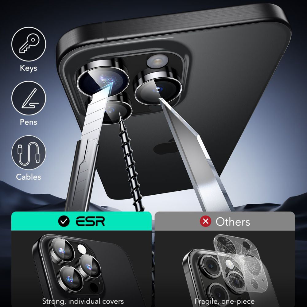 Película Protetora de Câmera Traseira ESR Armorite para Apple iPhone 17 Pro Max / 17 Pro / 16 Pro Max / 16 Pro, Vidro Temperado, Preta