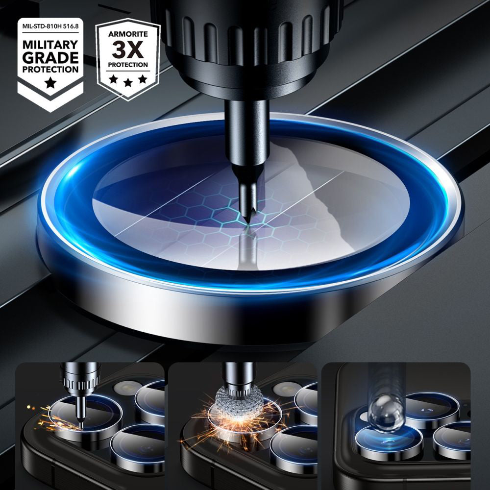 Película Protetora de Câmera Traseira ESR Armorite para Apple iPhone 17 Pro Max / 17 Pro / 16 Pro Max / 16 Pro, Vidro Temperado, Preta