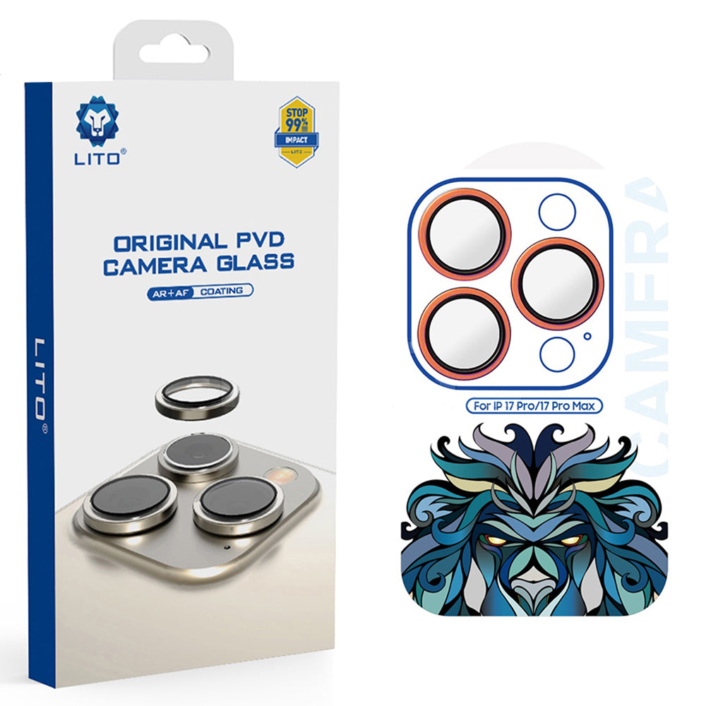 Película Protetora de Câmera Traseira Lito Titanium AR para Apple iPhone 17 Pro Max / 17 Pro, Vidro Temperado, Laranja