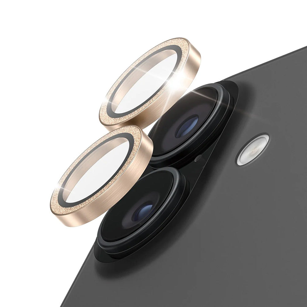Película Protetora de Câmera Traseira PanzerGlass Hoops Glitter para Apple iPhone 17 / 16 Plus / 16, Vidro Temperado, Dourada