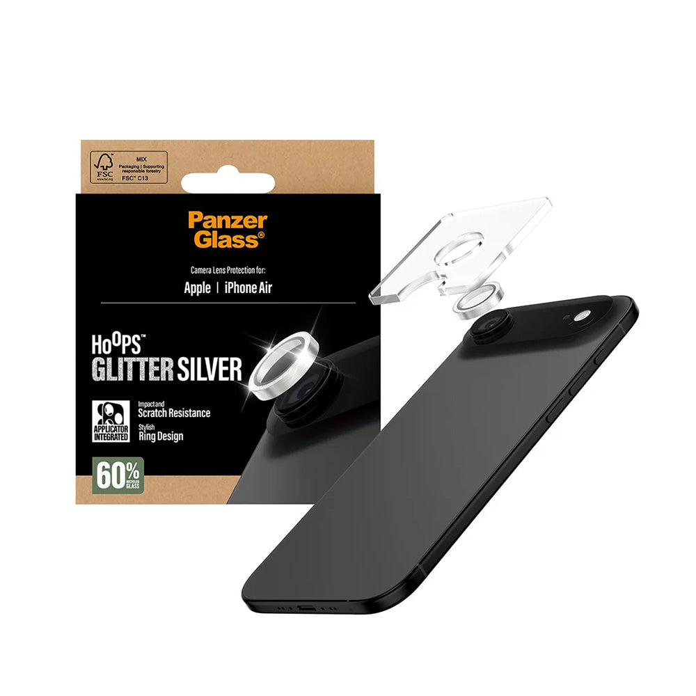 Película Protetora de Câmera Traseira PanzerGlass Hoops Glitter para Apple iPhone 17 Air, Vidro Temperado, Prateada