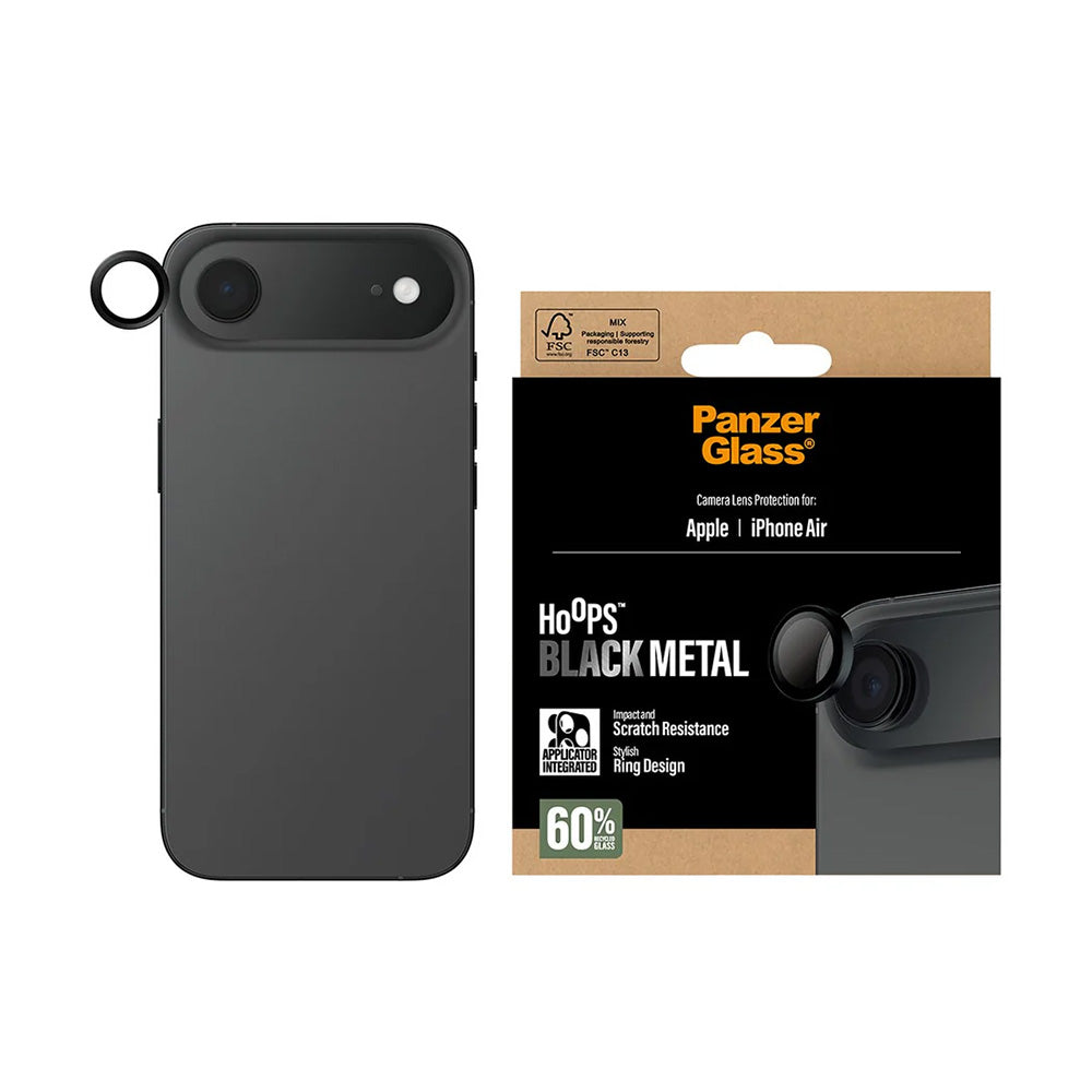 Rear Camera Protection Film PanzerGlass Hoops for Apple iPhone 17 Air, Tempered Glass, Black