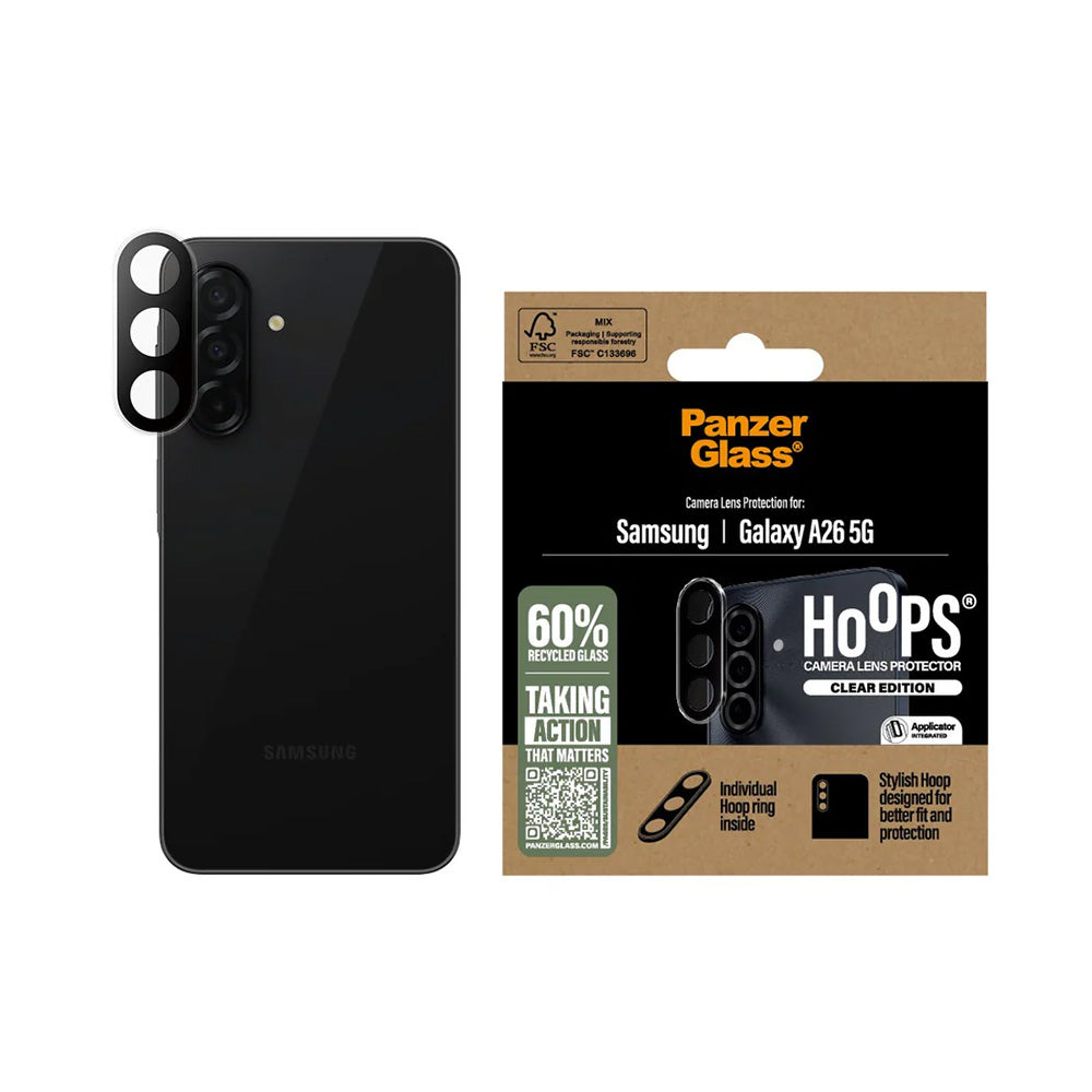 Película Protetora de Câmera Traseira PanzerGlass Hoops para Samsung Galaxy A26 A266, Vidro Temperado, Transparente.
