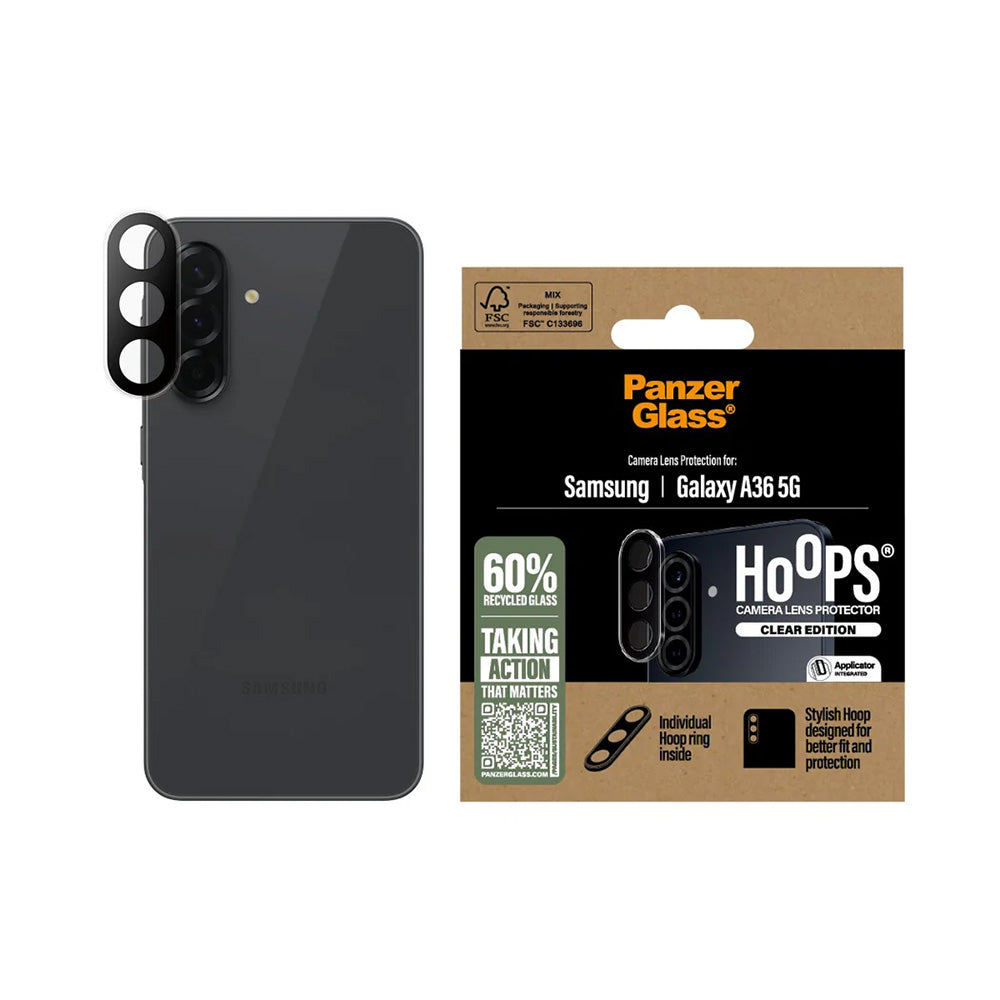 Película Protetora de Câmera Traseira PanzerGlass Hoops para Samsung Galaxy A36 A366, Vidro Temperado, Transparente