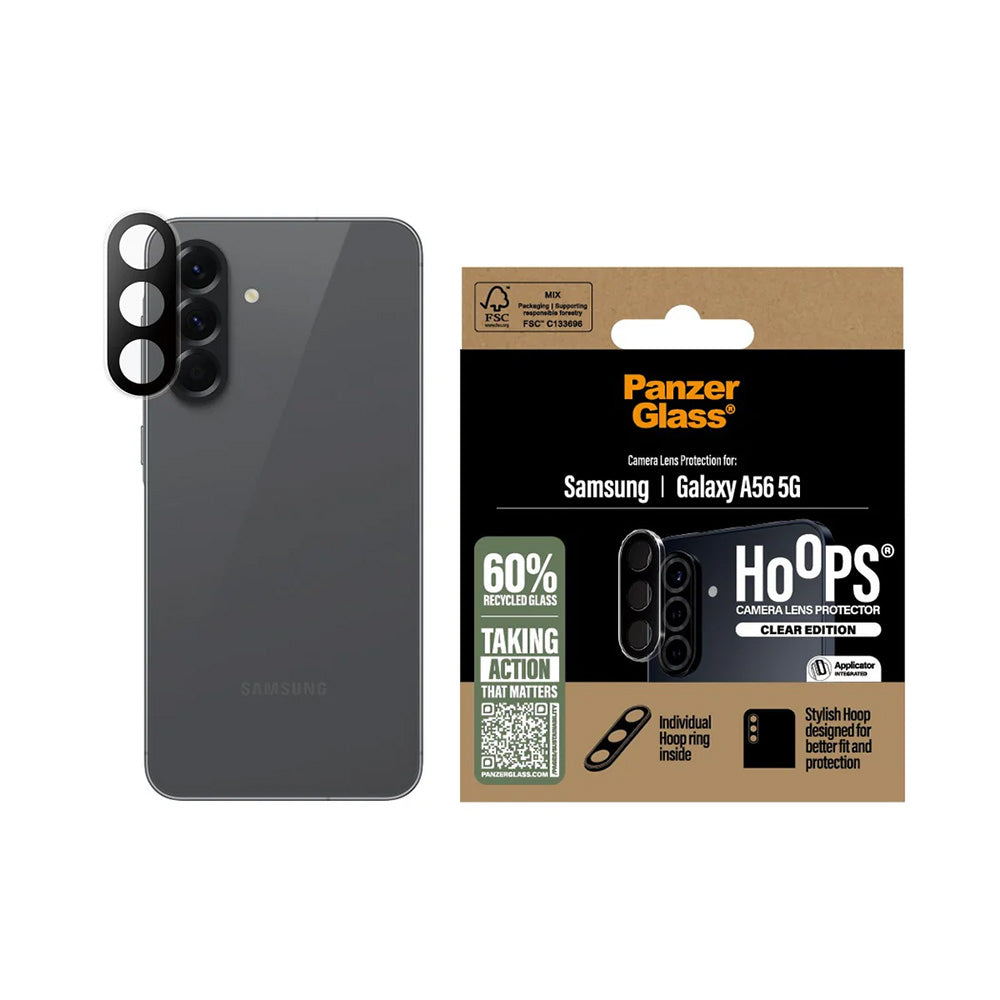 Película Protetora de Câmera Traseira PanzerGlass Hoops para Samsung Galaxy A56 A566, Vidro Temperado, Transparente.