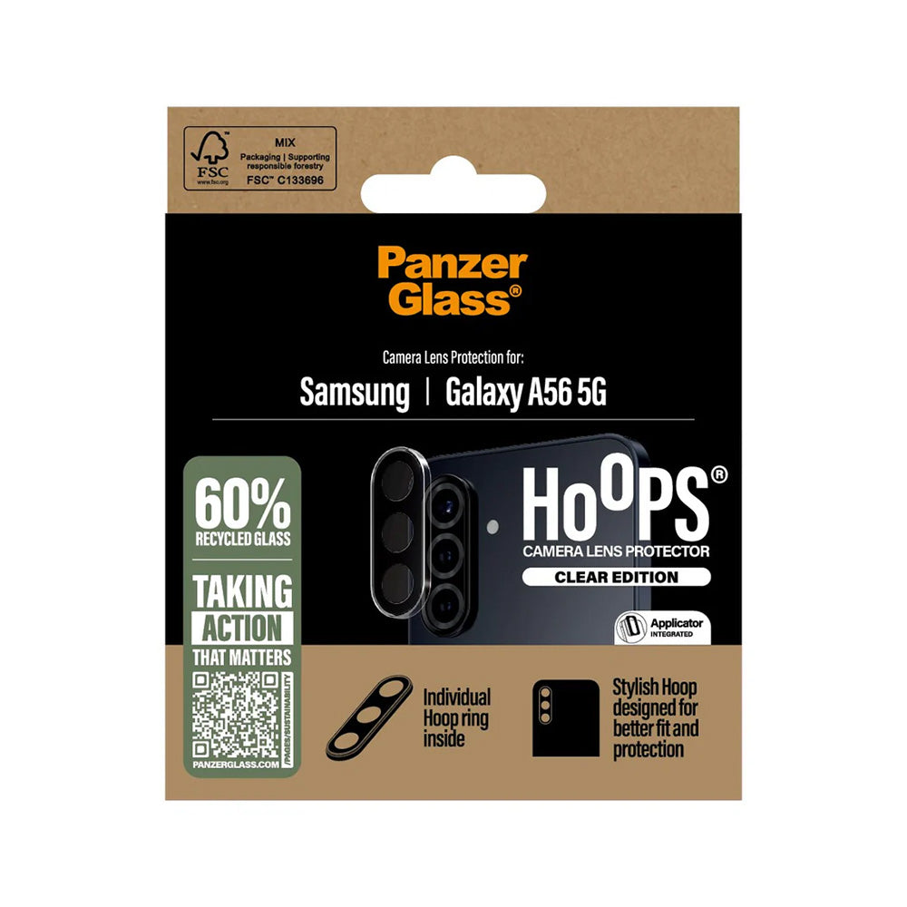 Película Protetora de Câmera Traseira PanzerGlass Hoops para Samsung Galaxy A56 A566, Vidro Temperado, Transparente.