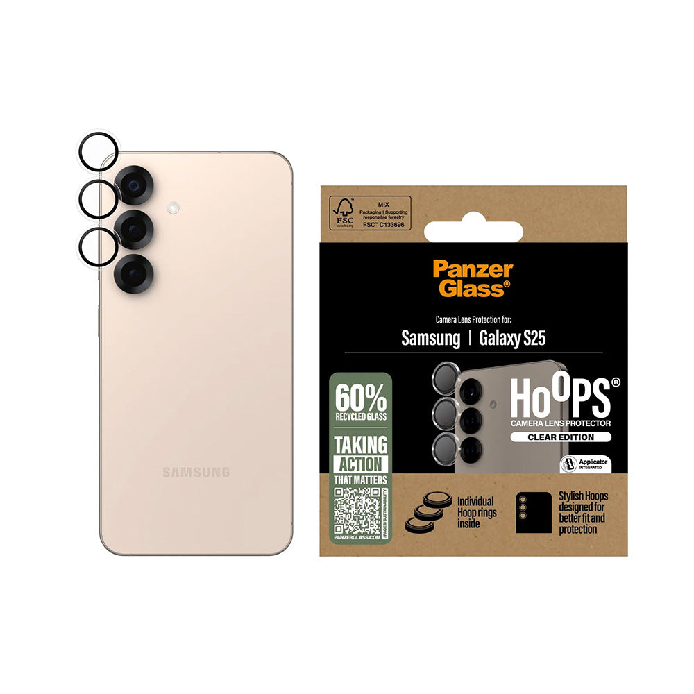 Película Protetora de Câmera Traseira PanzerGlass Hoops para Samsung Galaxy S25 S931, Vidro Temperado, Transparente