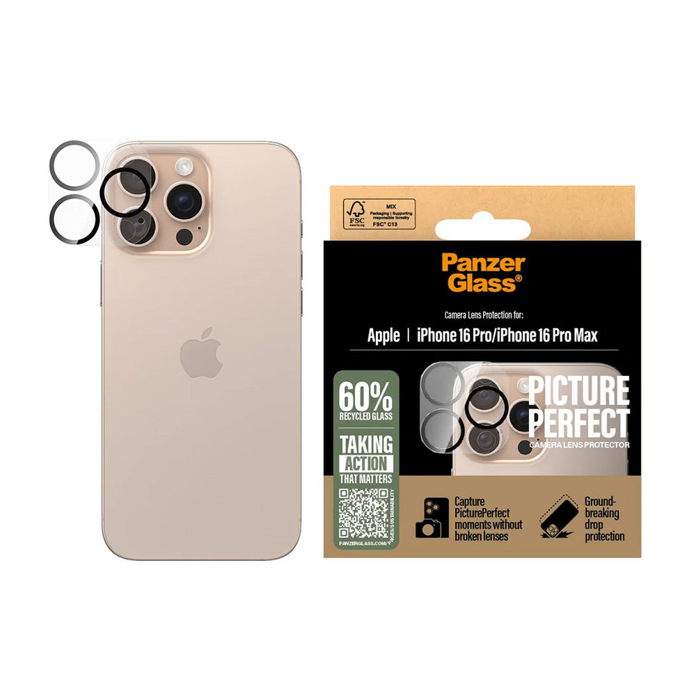 Película de Proteção para Câmera Traseira PanzerGlass PicturePerfect para Apple iPhone 16 Pro Max / 16 Pro, Vidro Temperado, Transparente