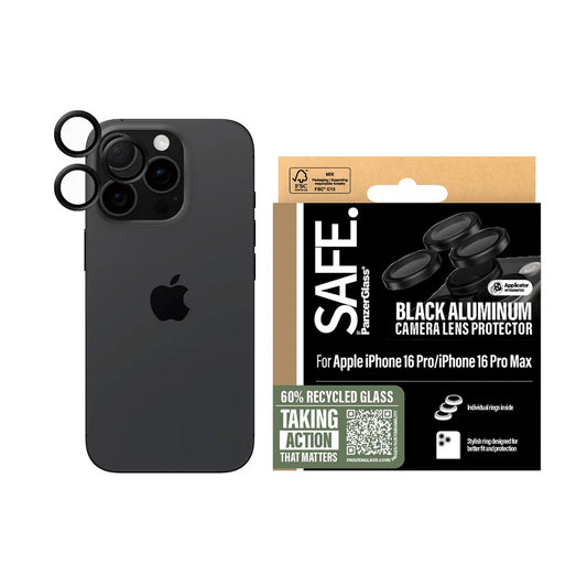 Película Protetora de Câmera Traseira PanzerGlass Safe para Apple iPhone 16 Pro Max / 16 Pro, Vidro Temperado, Preto
