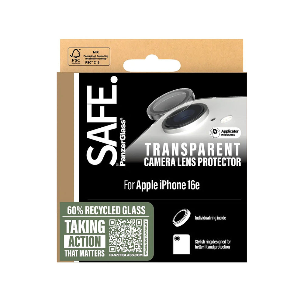 PanzerGlass Safe Rear Camera Protection Film for Apple iPhone 16e, Tempered Glass, Transparent