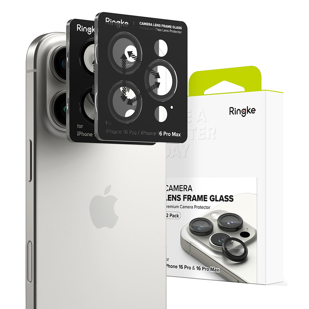Película Protetora de Câmera Traseira Ringke para Apple iPhone 16 Pro Max / 16 Pro, Vidro Temperado, Conjunto de 2 peças, Preta