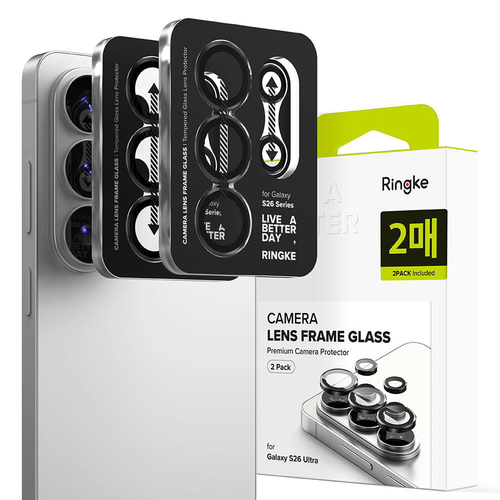 Película Protetora de Câmera Traseira Ringke para Samsung Galaxy S26 Ultra S948, Vidro Temperado, Conjunto de 2 peças, Preta