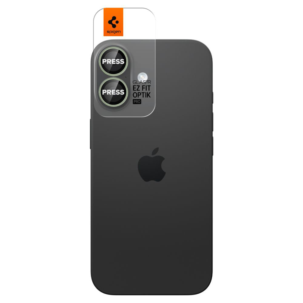 Película Protetora de Câmera Traseira Spigen GlastR EZ FIT Optik Pro para Apple iPhone 17 / 16 Plus / 16, Vidro Temperado, Conjunto de 2 Peças, Verde AGL10128
