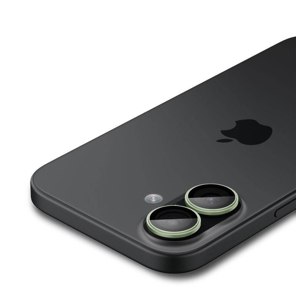 Película Protetora de Câmera Traseira Spigen GlastR EZ FIT Optik Pro para Apple iPhone 17 / 16 Plus / 16, Vidro Temperado, Conjunto de 2 Peças, Verde AGL10128